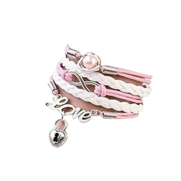 Love Infinity Locket Charm Faux Leather Multi-layered Bracelet - Picture 3 of 3